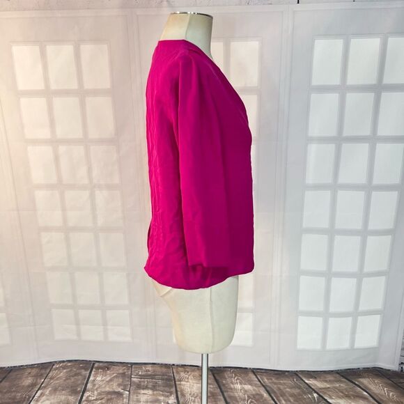 Theory 3/4 sleeve fuchsia hot pink silk zipper neckline blouse size petite - Picture 7 of 14